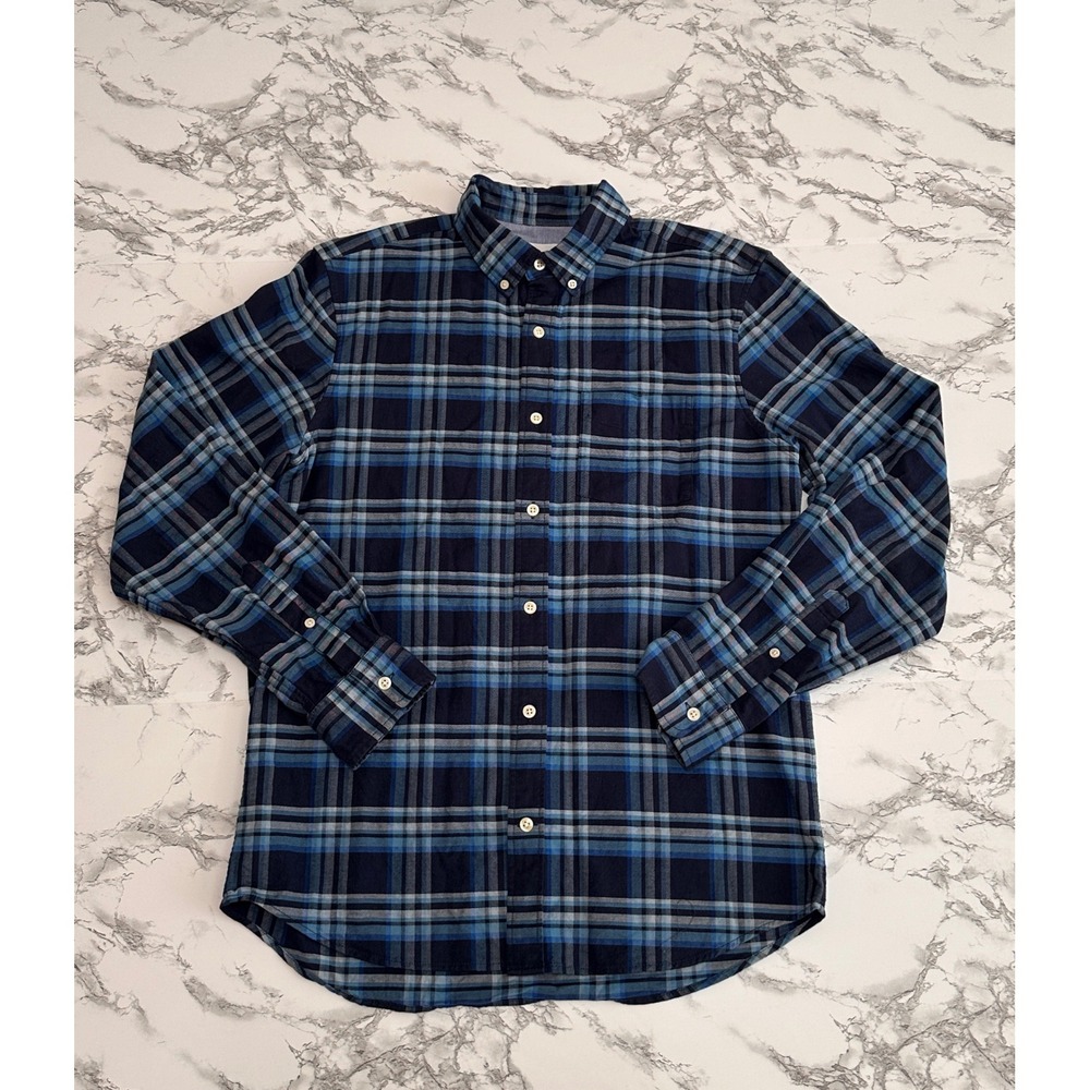 Gap Mens Standard Fit Stretch Blue Plaid Long Sleeve Button Down Shirt Size M